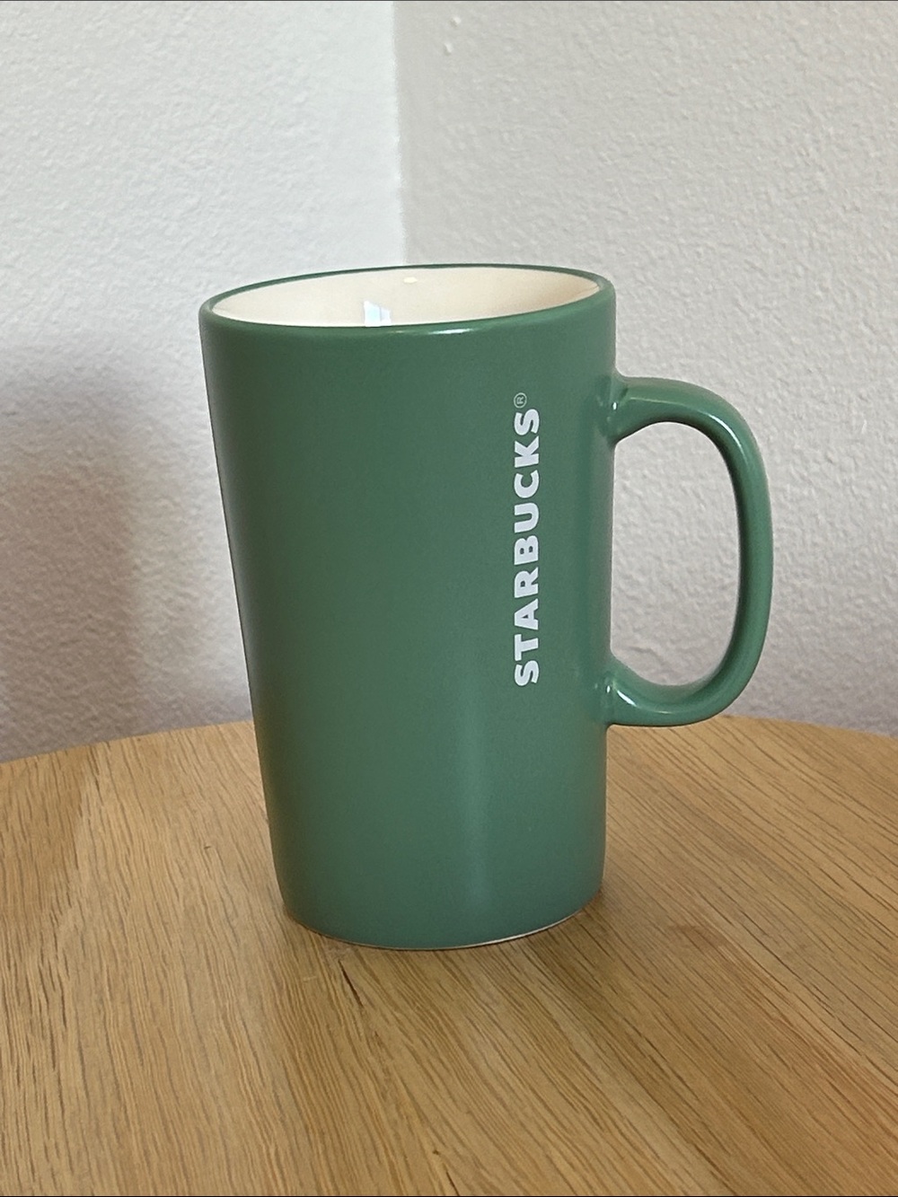 Starbucks Mint Green Ceramic Mug with Cream Interior and Vertical Logo